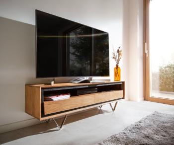 TV stolík Stonegrace 145 cm akácia prírodná 1 priehradka 2 zásuvky
