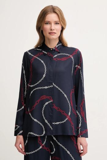 Košeľa Tommy Hilfiger dámska, tmavomodrá farba, voľný strih, s klasickým golierom, WW0WW44045