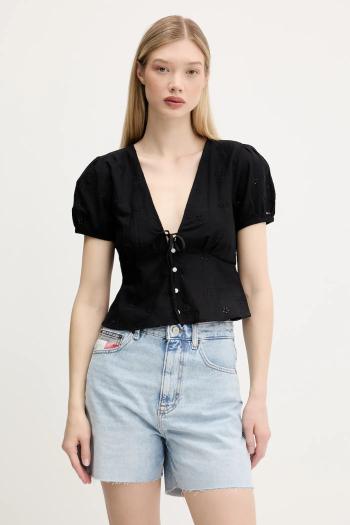 Blúzka Tommy Jeans čierna farba, regular, DW0DW21241