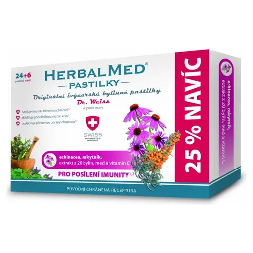 DR. WEISS Herbalmed echinacea, rakytník, vitamín C 24 + 6 pastiliek ZDARMA