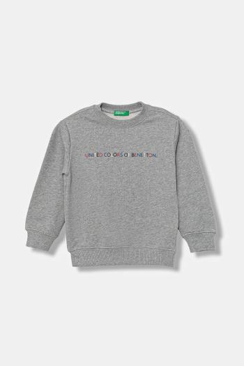 Detská bavlnená mikina United Colors of Benetton šedá farba, s potlačou, 3J70G10JY