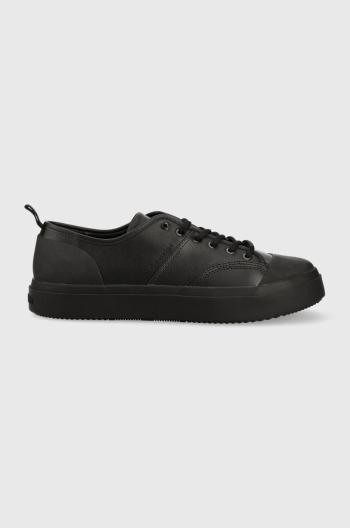 Kožené tenisky Calvin Klein LOW TOP LACE UP LTH černá barva, HM0HM01045