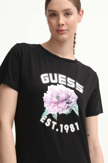 Tričko Guess PEONY dámske, čierna farba, V4YI15 J1314