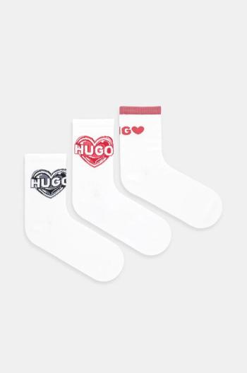 Ponožky HUGO 3-pak dámske, biela farba, 50530508