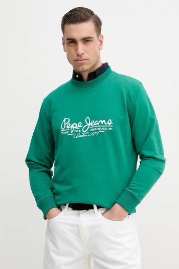 Bavlnená mikina Pepe Jeans DUMAS CREW pánska, zelená farba, s potlačou, PM582832