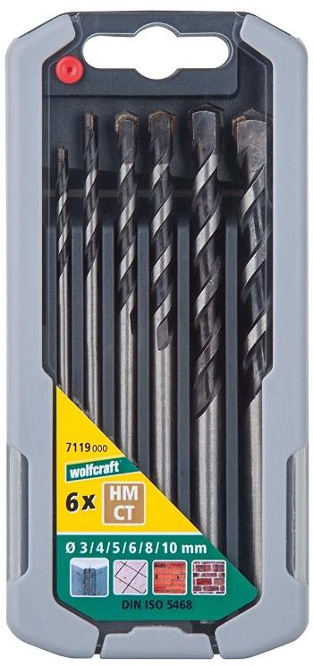 Sada vrtáků WOLFCRAFT - Vrták do kamene HM 3-10mm plátované sedlo, sada 6ks