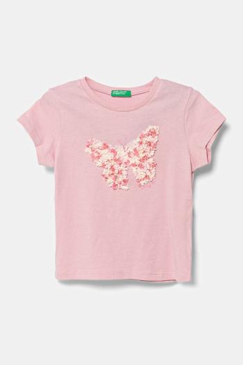 Detské bavlnené tričko United Colors of Benetton ružová farba, 3I1XG10J1