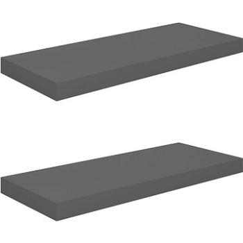 Shumee plávajúce nástenné 2 ks sivé vysoký lesk 60×23,5×3,8 cm, 323791