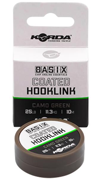 Korda náväzcová šnúra basix coated hooklink camo green 10 m - 25 lb 11,3 kg