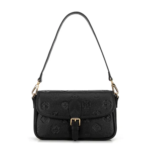 Damska mała torebka skórzana w monogram czarna 99-4E-615-1