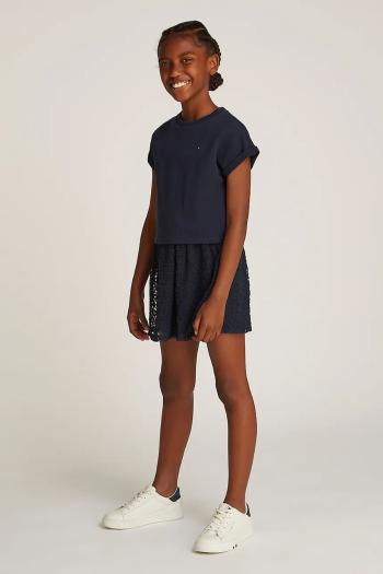 Dievčenské šaty Tommy Hilfiger tmavomodrá farba, mini, áčkový strih, KG0KG08333