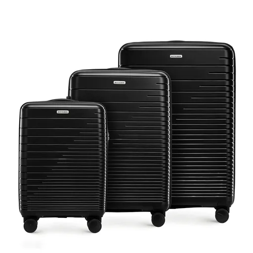 Sada polypropylénových kufrov s lesklými popruhmi 56-3T-16S-10