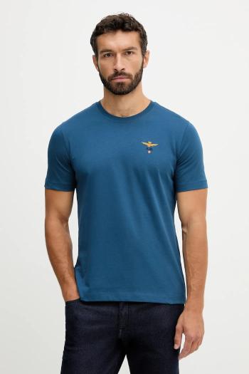 Bavlnené tričko Aeronautica Militare pánske, modrá farba, s nášivkou, TS1580UJ00372