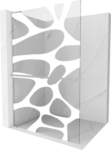 MEXEN/S - Kioto+ L Sprchová zástena WALK-IN s poličkou a držiakom uterákov 80 x 200, biely vzor, nikel kartáčovaná 800-080-123-97-97