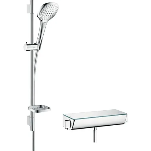 Hansgrohe Raindance Select E sprchový systém na stěnu s termostatickou batériou biela/chróm 27038400