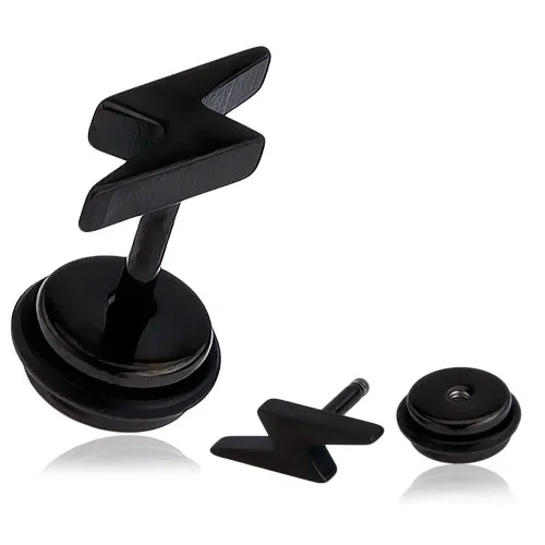 Čierny akrylový falošný piercing do ucha, blesk