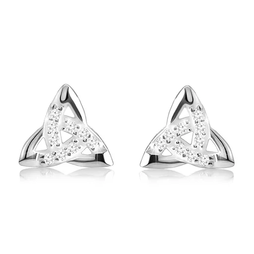 Náušnice zo striebra 925, trojcípy keltský uzol, ozdobné línie z čírych zirkónov