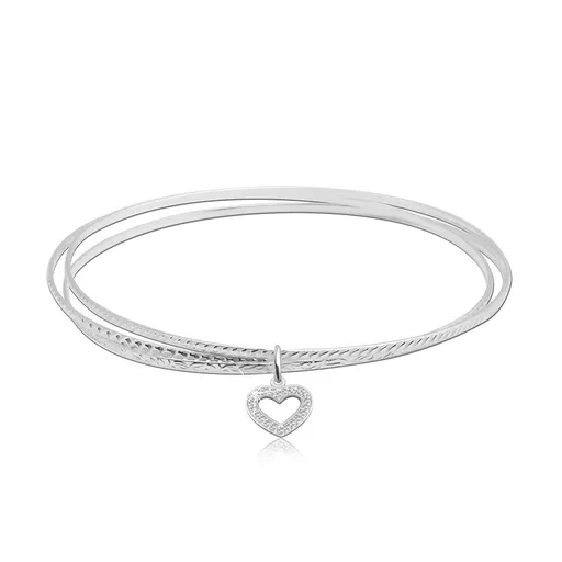 Navliekací náramok zo striebra 925 - tri kruhy, kontúra srdca s ligotavými zirkónikmi