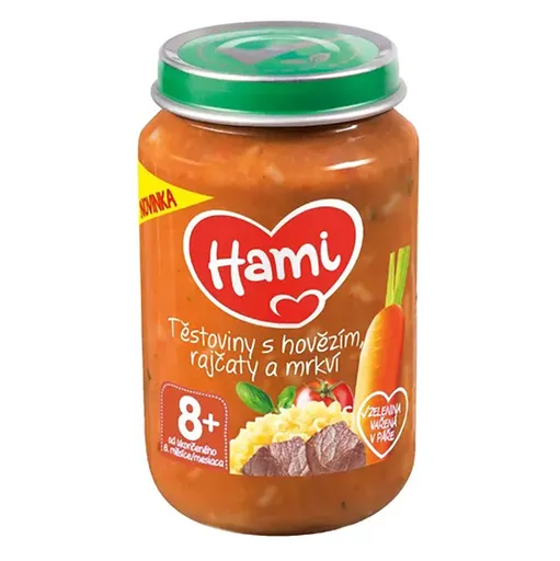 HAMI Mäsozeleninový príkrm cestoviny s hovädzím, paradajkami a mrkvou 8m+ 200 g