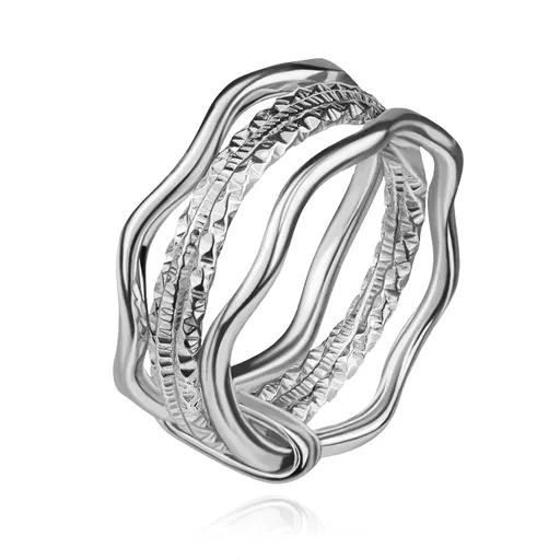 Set prsteňov zo striebra 925 s vlnitým a špirálovým dizajnom - Veľkosť: 60 mm