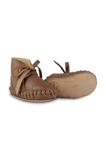 Kožené topánky pre bábätká Donsje Pina Classic Booties hnedá farba, 1018200