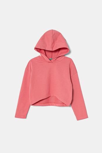 Detská bavlnená mikina United Colors of Benetton ružová farba, s kapucňou, jednofarebná, 3UNIC204L