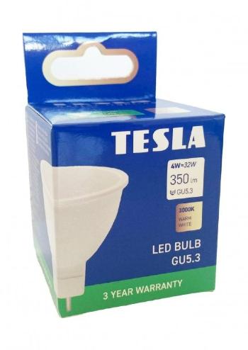 LED izzó Tesla - LED izzó GU5,3 MR16, 4W, 12V, 300lm, 25 000h, 3000K meleg fehér, 100°