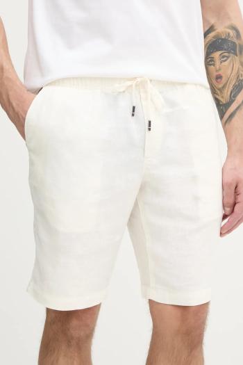 Ľanové šortky Tommy Hilfiger pánske, béžová farba, MW0MW37804