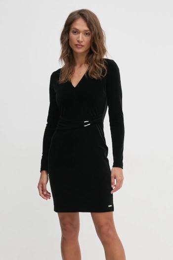 Zamatové šaty Calvin Klein čierna farba, mini, áčkový strih, K20K207483