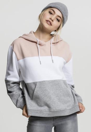 Urban Classics Ladies Oversize 3-Tone Hoody light rose/white/grey - XS