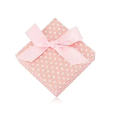 Bodkovaná krabička na náušnice alebo dva prstene - pastelovo ružový odtieň, mašľa