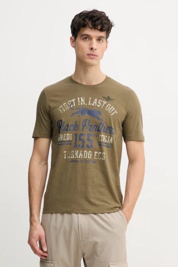 Bavlnené tričko Aeronautica Militare pánske, zelená farba, s potlačou, TS2413J686