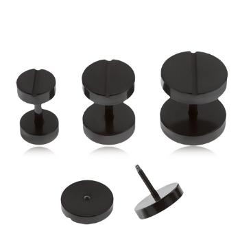 Čierny fake plug do ucha, skrutka, PVD úprava povrchu - Veľkosť hlavičky: 8 mm