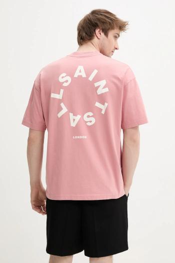 Bavlnené tričko AllSaints TIERRA SS CREW pánske, ružová farba, s potlačou, M072PB