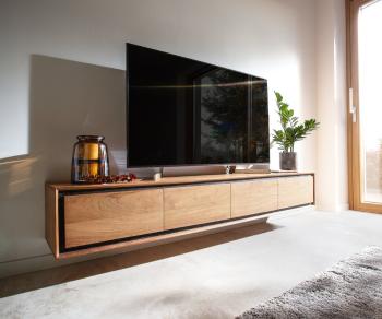 TV stolík Stonegrace 200 cm akácia prírodná 4 dvierka kamenná dyha na