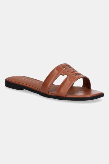 Kožené šľapky Tommy Hilfiger TH LOGO STRAP MULE dámske, hnedá farba, FW0FW08671