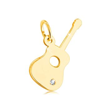 Prívesok zo 14K žltého zlata - gitara s čírym zirkónom v spodnej časti