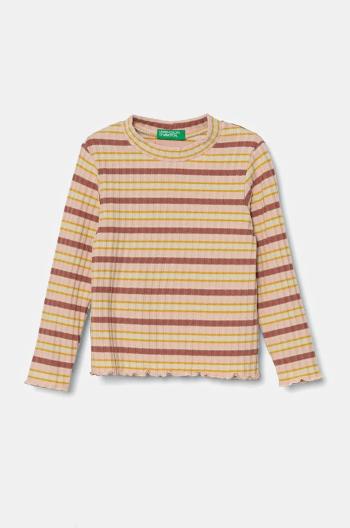 Detské tričko s dlhým rukávom United Colors of Benetton béžová farba, 3GDAG200X