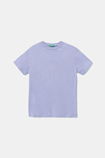 Detské bavlnené tričko United Colors of Benetton fialová farba, s potlačou, 3I1XC10P7