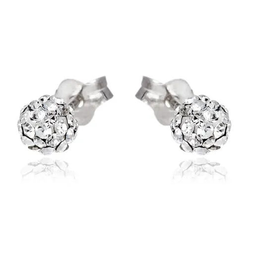 Strieborné náušnice 925 - trblietavá číra zirkónová gulička, 4 mm