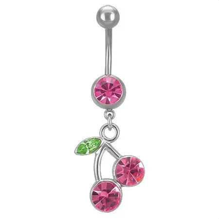 Piercing do pupka - zirkónové čerešne na stonke a lístok