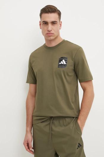 Bavlnené tričko adidas Camo pánske, zelená farba, s nášivkou, JI6759