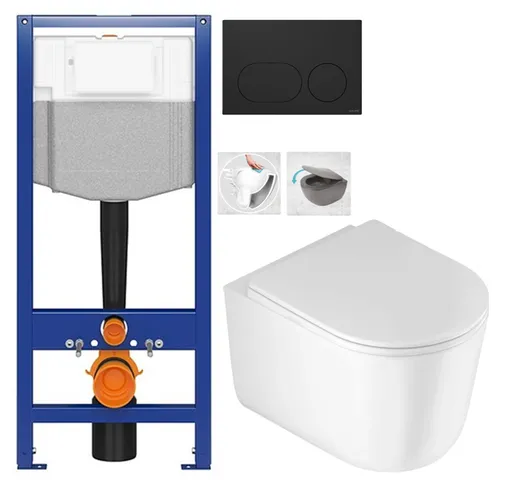 CERSANIT predstenový inštalačný systém s čiernym tlačidlom K97-0637 + WC DEANTE Jasmin so sedadlom RIMLESS K97-526 0637 JA1