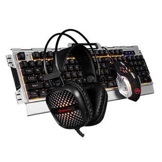 Marvo CM303 sada klávesnica drôtová (USB) CZ/SK, strieborná s hernou myšou a slúchadlami, herná, membránová typ podsvietená