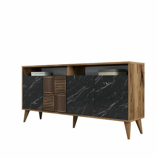 Skrinka Milan Walnut and Black Marble