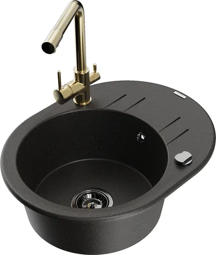 MEXEN/S MEXEN/S - Kevin granitový drez s odkvapkávačom vrátane batérie Duero, čierna/zlatá metalik 6517-75-671600-50-B