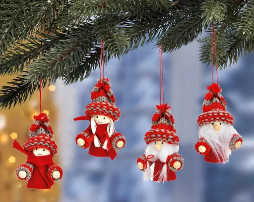 G. Wurm Vánoční ozdoby Zimní rodina, červené, sada 4 ks