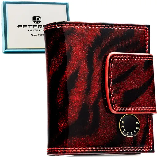 Červená lakovaná dámska peňaženka z kože s RFID ochranou a dvojitým mincovníkom - Peterson