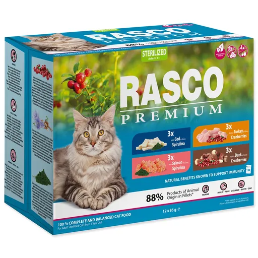 Rasco Premium Sterilized salmon cod duck turkey 12 x 85 g