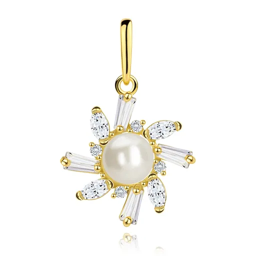 Zlatý prívesok 9K s motívom slnka, perlou a zirkónmi